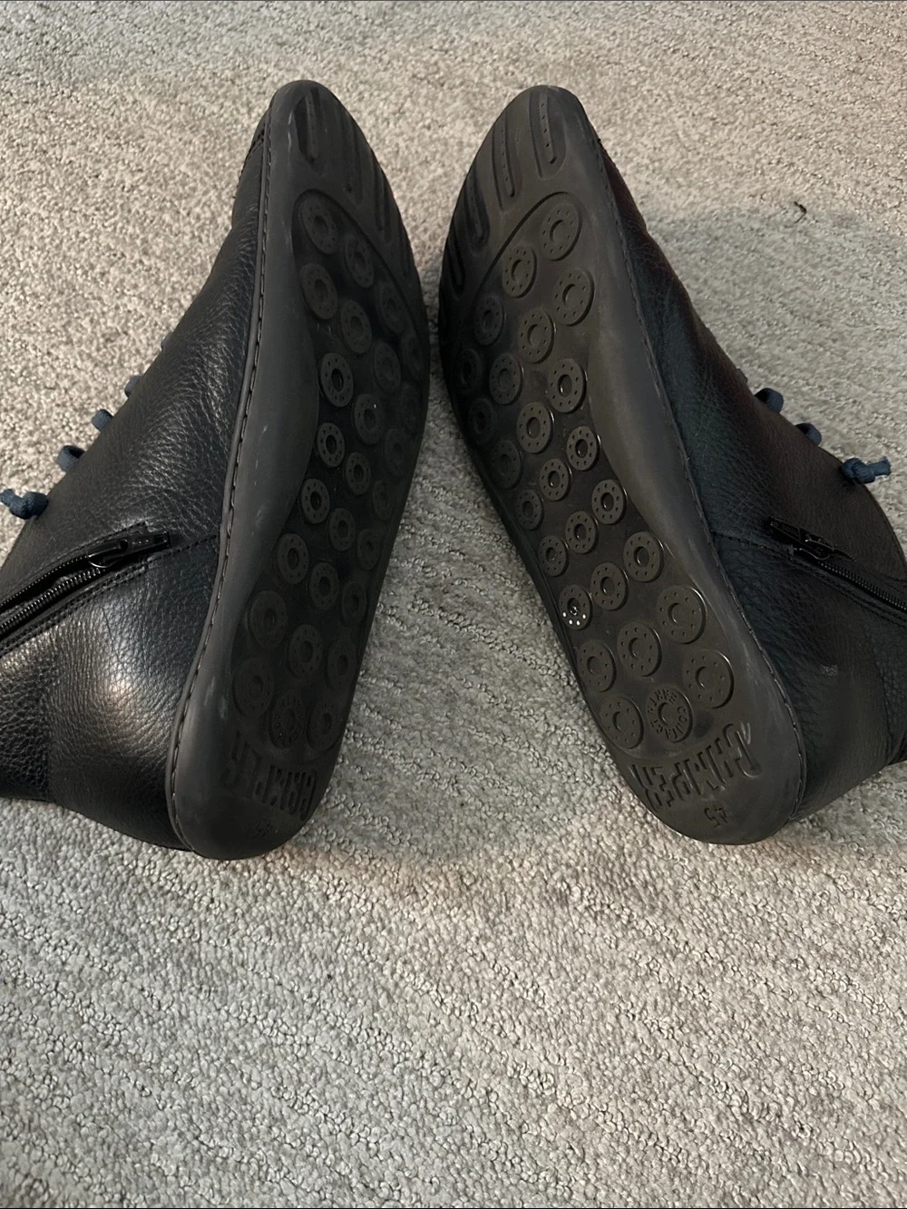 Camper Men's Black Leather Boat Shoes with Dark Blue Laces